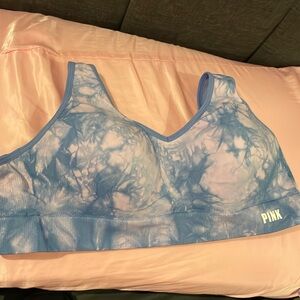 Victorias Secret Pink racerback sports bra with clasp size Medium Blue clouds